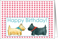 Happy Birthday Scottie Dogs Red Hearts card