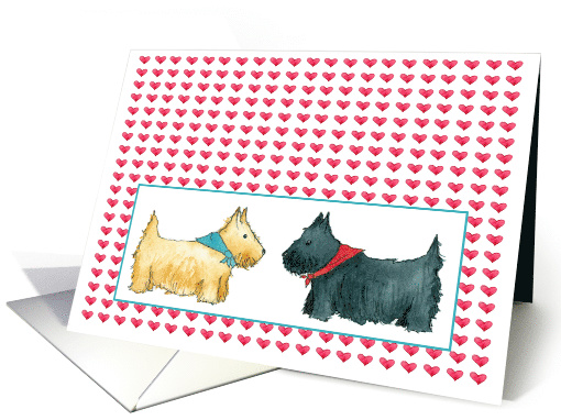 Scottie Dogs Red Hearts Watercolor card (1215028)