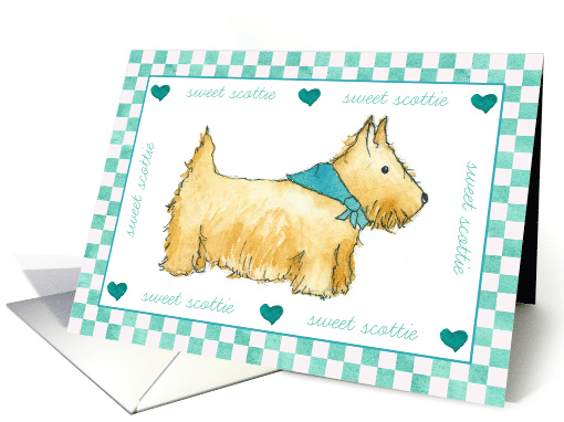 Scottie Dog Green Hearts Watercolor card (1218530)