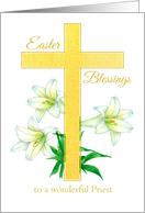 Priest Easter Blessings Cross White Lily Flower Drawing card