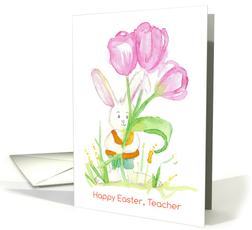 Happy Easter Teacher Easter Bunny Tulips card (1223770)