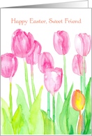 Happy Easter Sweet Friend Pink Tulip Garden card