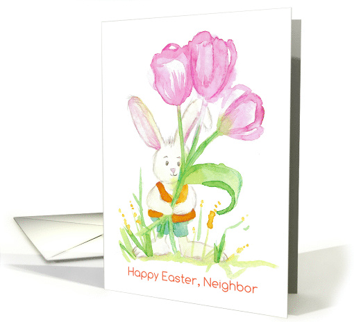 Happy Easter Neighbor Rabbit Pink Tulips card (1223794)