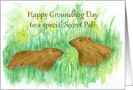 Happy Groundhog Day Secret Pal Watercolor Art card