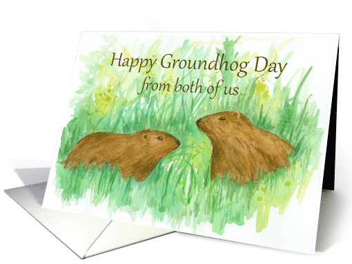 Happy Groundhog Day From Both of Us Watercolor Art card (1225168)
