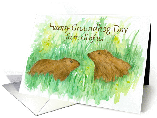 Happy Groundhog Day From All of Us Watercolor Art card (1225170)