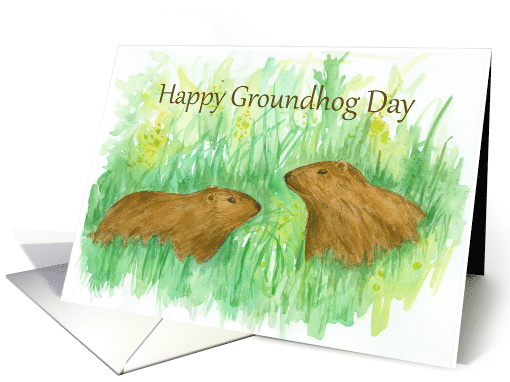 Happy Groundhog Day Woodchuck Watercolor Art card (1225178)