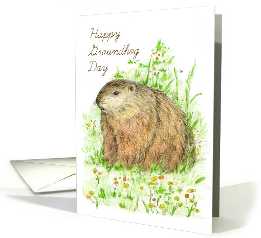 Happy Groundhog Day Woodchuck Animal Art card (1225190)