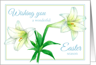 Happy Easter White Lily Flower Watercolor Art card