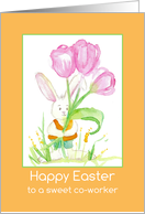 Happy Easter To A Sweet Co-worker Rabbit Tulips card