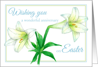 Happy Wedding Anniversary on Easter White Lily Flower Art card