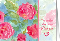 Happy Valentine’s Day I Love You Pink Rose Watercolor card