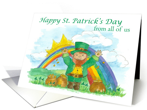 Happy St. Patrick's Day From All of Us Leprechaun Rainbow card