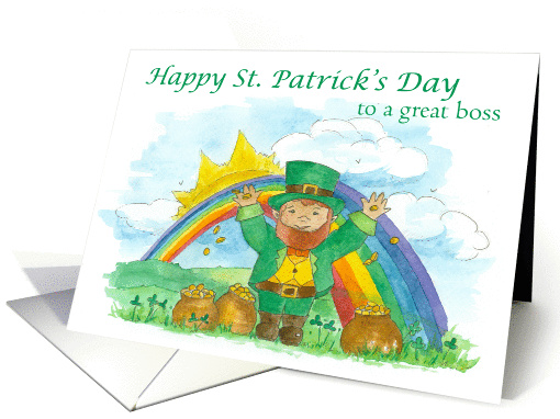 Happy St. Patrick's Day Boss Leprechaun Rainbow Art card (1231430)