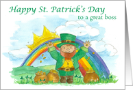 Happy St. Patrick’s Day Boss Leprechaun Rainbow Art card