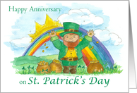 Happy Anniversary on St. Patrick’s Day Leprechaun Rainbow card
