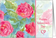 Happy Valentine’s Day Pink Cabbage Roses Watercolor Flowers card
