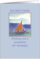 Happy 40th Birthday Second Cousin Sailing Watercolor card