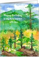 Happy Birthday Twin Brother Forest Mountain Trees card