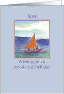 Happy Birthday Son Sailing Watercolor Painting card