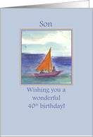 Happy 40th Birthday Son Sailing Watercolor Painting card