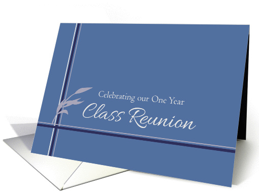 One Year Class Reunion Invitation Blue Stripes Leaves card (1249488)