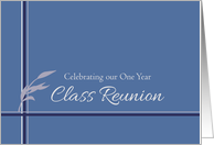 One Year Class Reunion Invitation Blue Stripes Leaves card