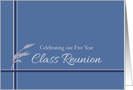 Five Year Class Reunion Invitation Blue Stripes Leaves card