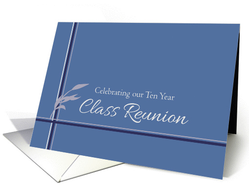 Ten Year Class Reunion Invitation Blue Stripes Leaves card (1249492)