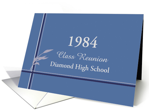 Custom Class Reunion Invitation Blue Stripes Leaves card (1249514)
