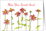 Miss You Sweet Aunt Red Zinnia Flowers Watercolor Art card