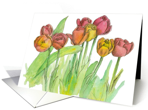 Happy Birthday Tulip Fine Art Watercolor Painting card (1253760)