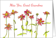 Miss You Great Grandma Red Zinnia Flower Watercolor card