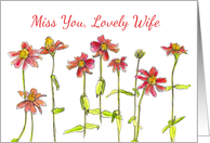 Miss You Lovely Wife Red Zinnia Flower Watercolor card