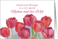 Anniversary Blessings Nephew and Wife Red Tulips card