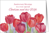 Anniversary Blessings Godson and Wife Red Tulips card