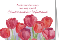 Anniversary Blessings Cousin and Husband Red Tulips card