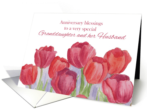 Anniversary Blessings Grandddaughter and Husband Red Tulips card