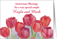Custom Name Wedding Anniversary Blessings Red Tulips card