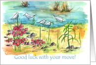 Good Luck With Your Move Seagulls Watercolor Landscape card