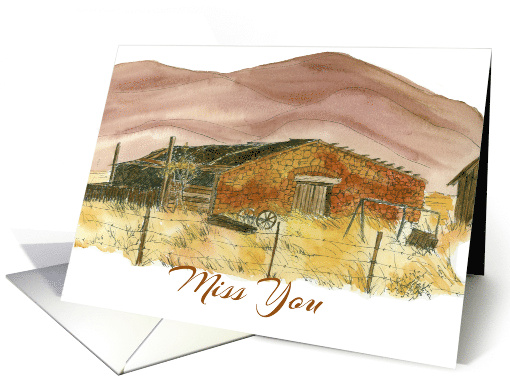 Miss You Barn Ranch Desert Mountain Landscape card (1268398)