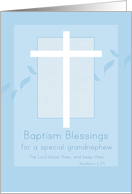 Baptism Blessings Grandnephew White Cross Blue Leaves card