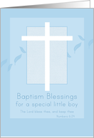 Baptism Blessings Little Boy White Cross Blue Leaves card