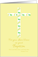 Baptism Congratulations Niece White Floral Cross Yellow Daisy card