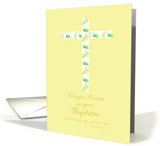 Baptism Congratulations Cousin White Floral Cross Yellow Daisy card