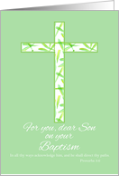 Baptism Congratulations Son White Leaf Cross card