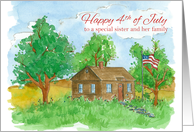 Happy 4th of July Sister and Family Patriotic Home Watercolor Art card