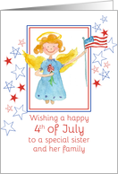Happy 4th of July Sister and Family Patriotic Angel Watercolor Art card