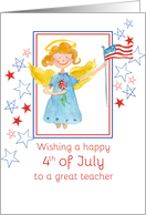 Happy 4th of July Teacher Patriotic Angel Watercolor Art card