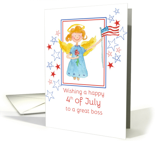 Happy 4th of July Boss Patriotic Angel Watercolor Art card (1272316)